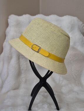 Yellow-Banded Straw Bucket Hat - Women's Summer Accessory